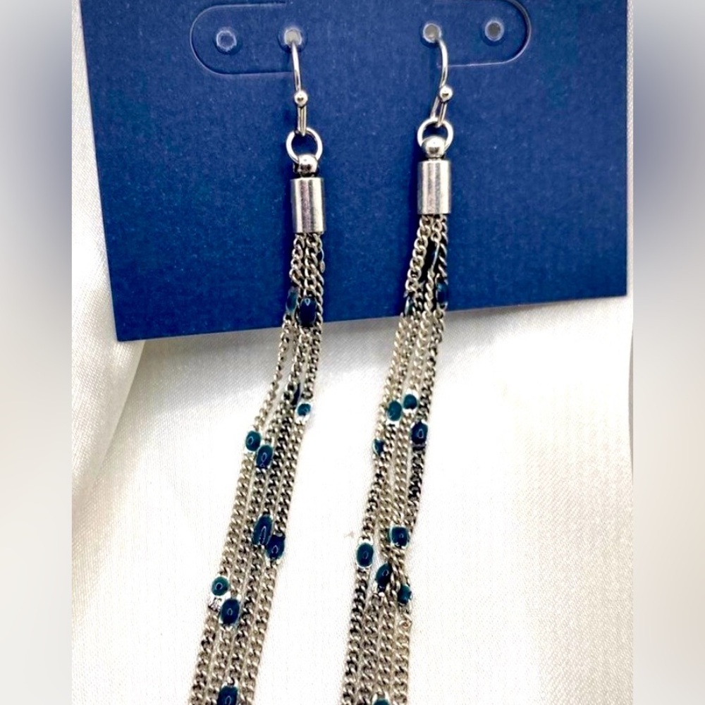 long silver boho-style tassel earrings